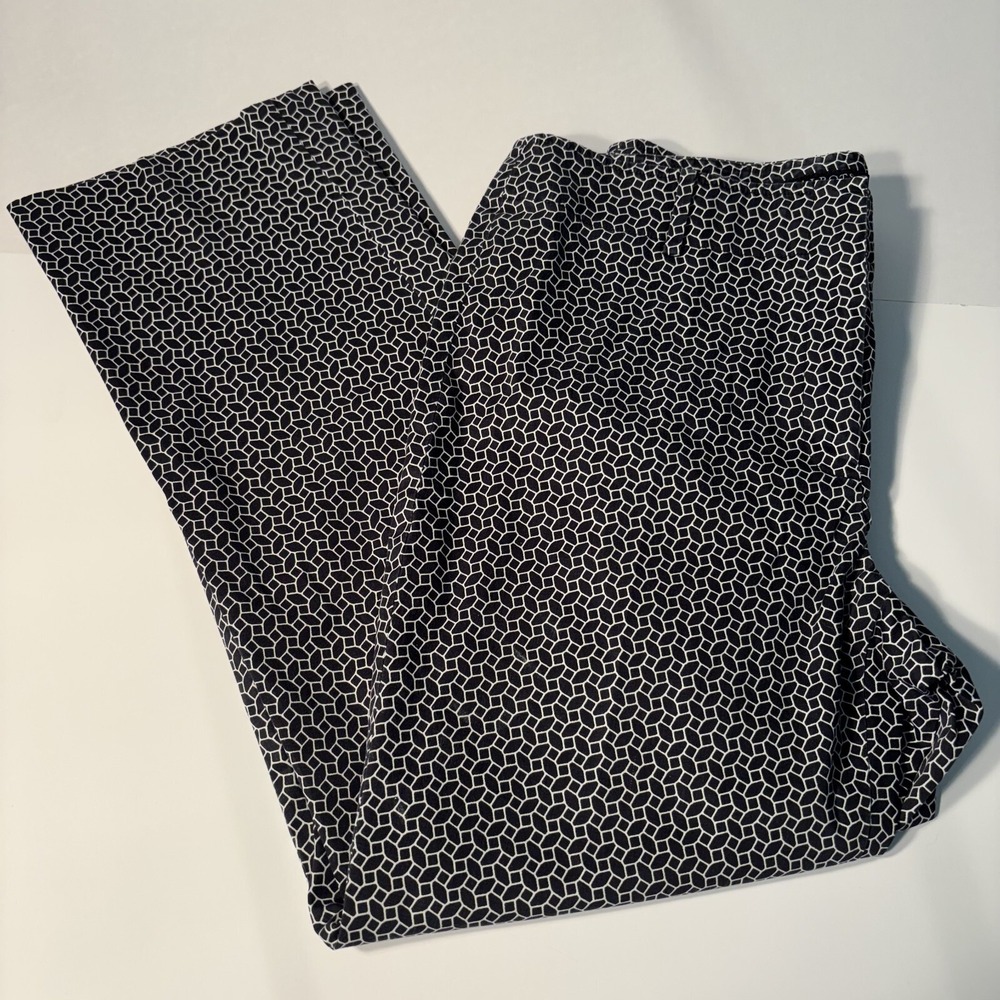 Talbots Petites Crop Pants Womens Size 6P Black White Geometric Print Straight